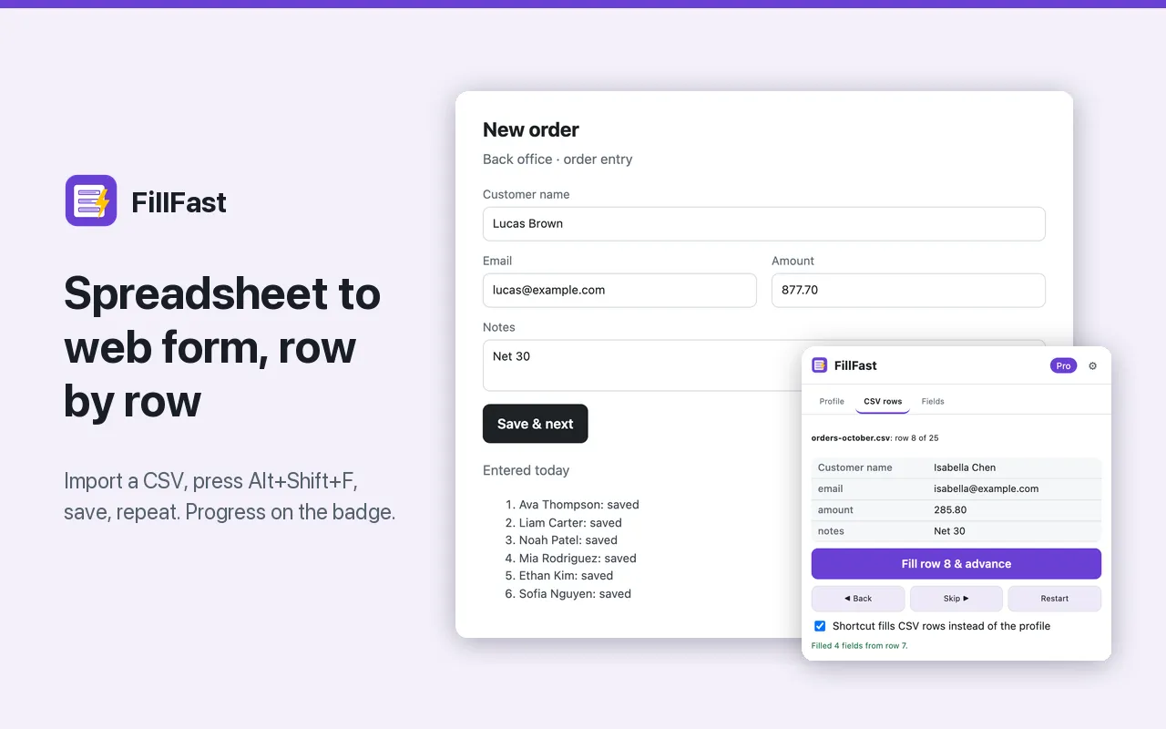 Spreadsheet to web form, row by row, with Alt+Shift+F