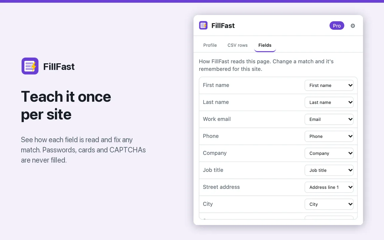 Teach it once per site: review and fix how each field is read