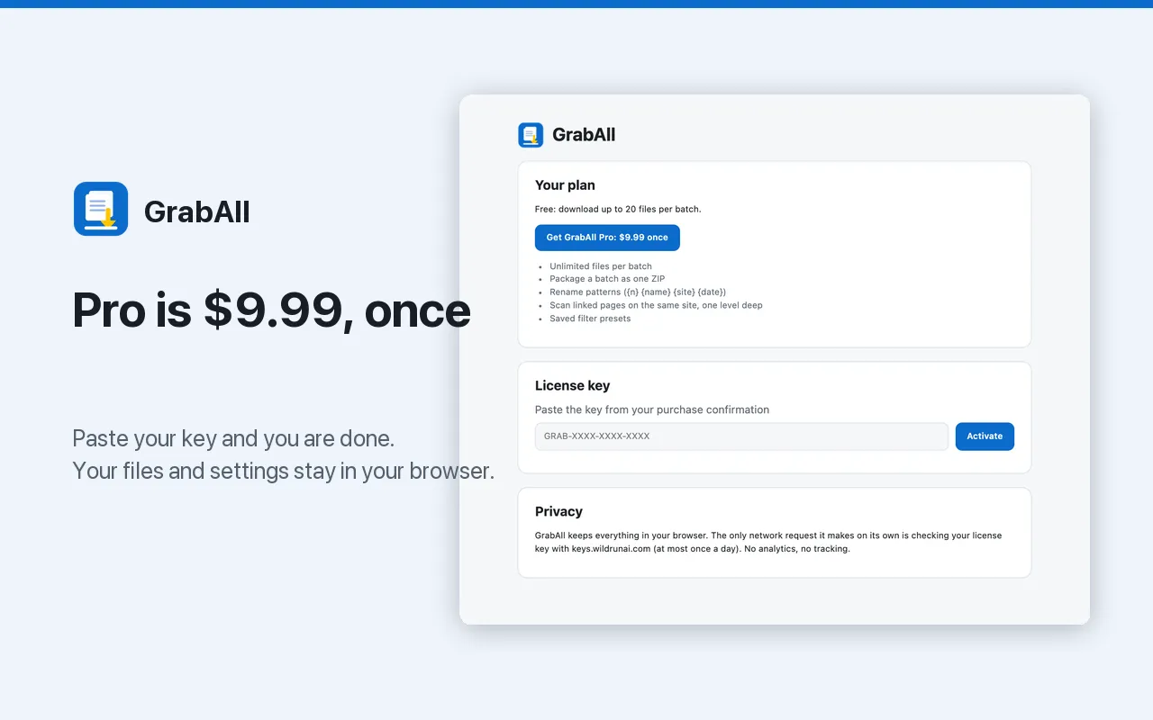 GrabAll Pro is $9.99, paid once